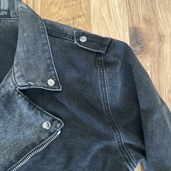 BALMAIN Paris Crach Double Rider Mens Denim Jacket Black/Gray Italy Money - Picture 6 of 16
